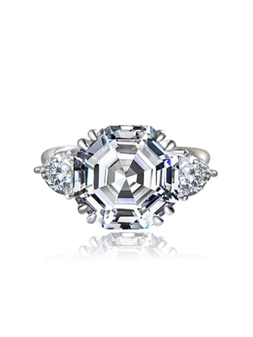 White [R 0324] 925 Sterling Silver High Carbon Diamond Geometric Luxury Ring